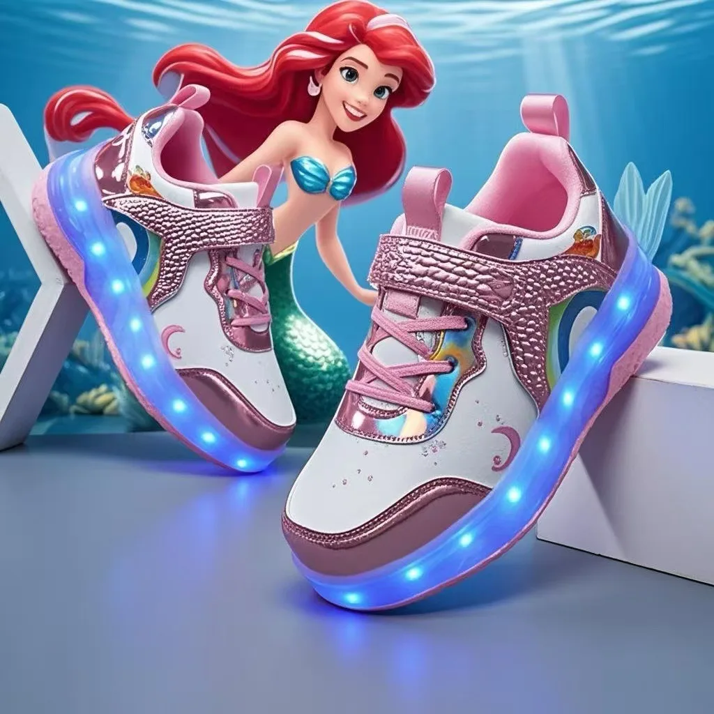 Children's Two Wheels Walking Shoes Girls' Princess LED Light Shoe Child Roller Skate Shoes Kids Flying Shoe Women Sneakers