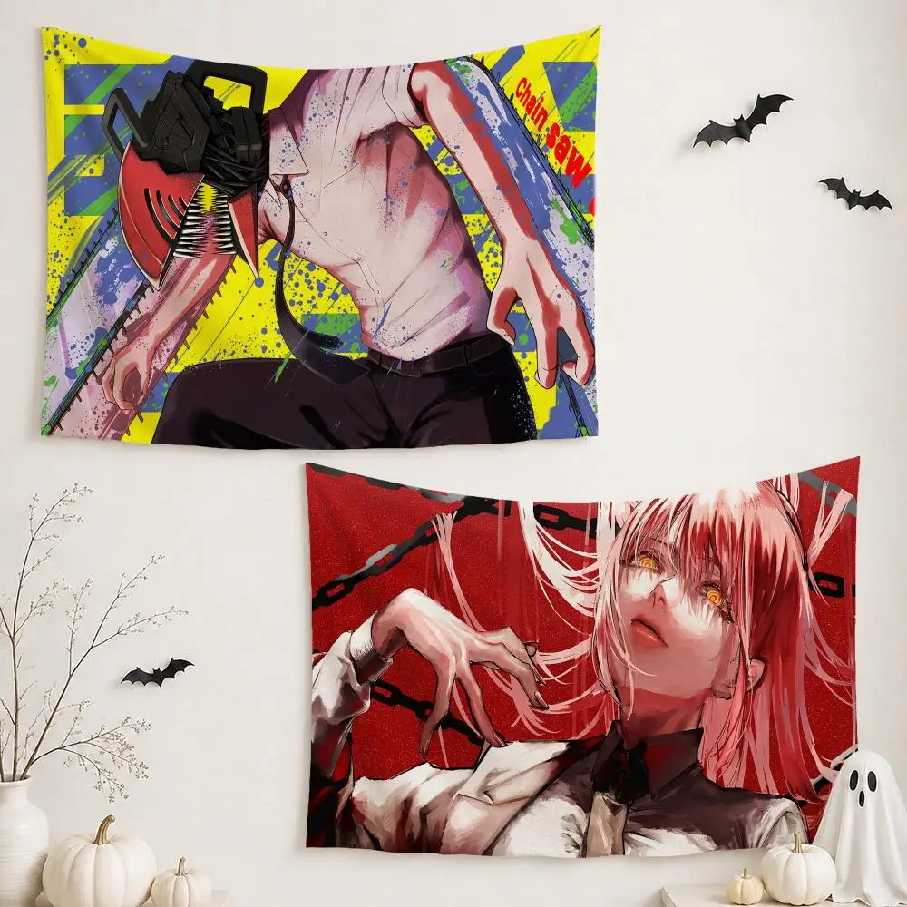 Anime C-Chainsaw Man Tapestry Custom Living Bedroom Party Dormitory Interior Wall Bohemian Decoration Attached Clip