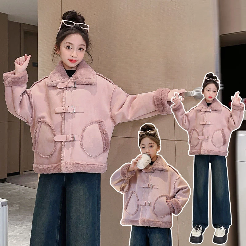 

Girls Fall and Winter Models Sweet Coat 2023 New Fur One Simulation Fur Child Padded Kids Jackets for Girls Kids Jacket