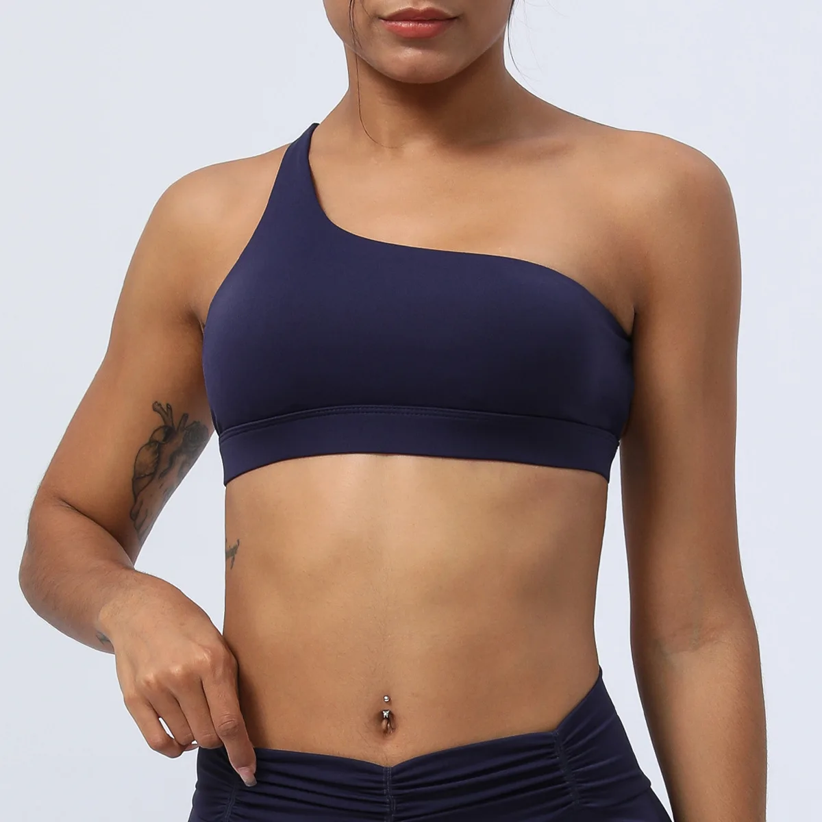 Women One Shoulder Sports Bra Top Sexy Backless Fitness Bralette Gym Workout Yoga Crop Top Push Up Tight Underwear Running Vest