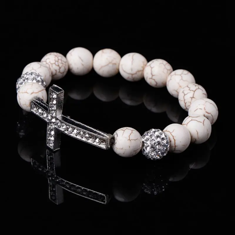 White Stone Beads Rosary for Cross Diamond Bracelet Catholicism Prayer Religious for Cross Jewellery for Family Elders Dropsale