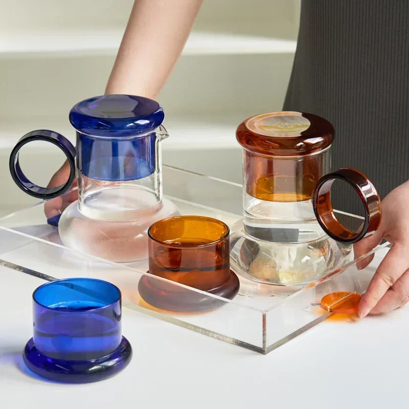 Glass Pitcher with Cup Lid Kettle Glass Set Teaware Teapots Pitcher Water Filters Water Jug Water Carafe Glass Bottle