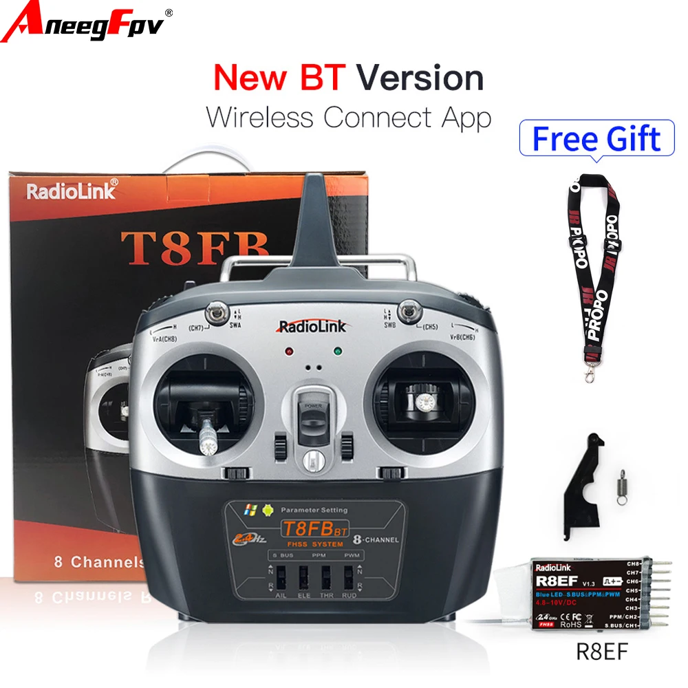 Radiolink T8FB 2,4 GHz 8-kanaals RC-radiozender en ontvanger met R8EF Dual Stick-afstandsbediening voor vliegtuig boot auto robot
