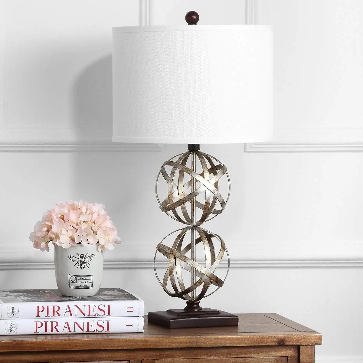 

Lighting Collection Haley Modern Farmhouse Rustic Double Sphere Antique Silver 28-Inch Bedroom Living Room Home Office Desk