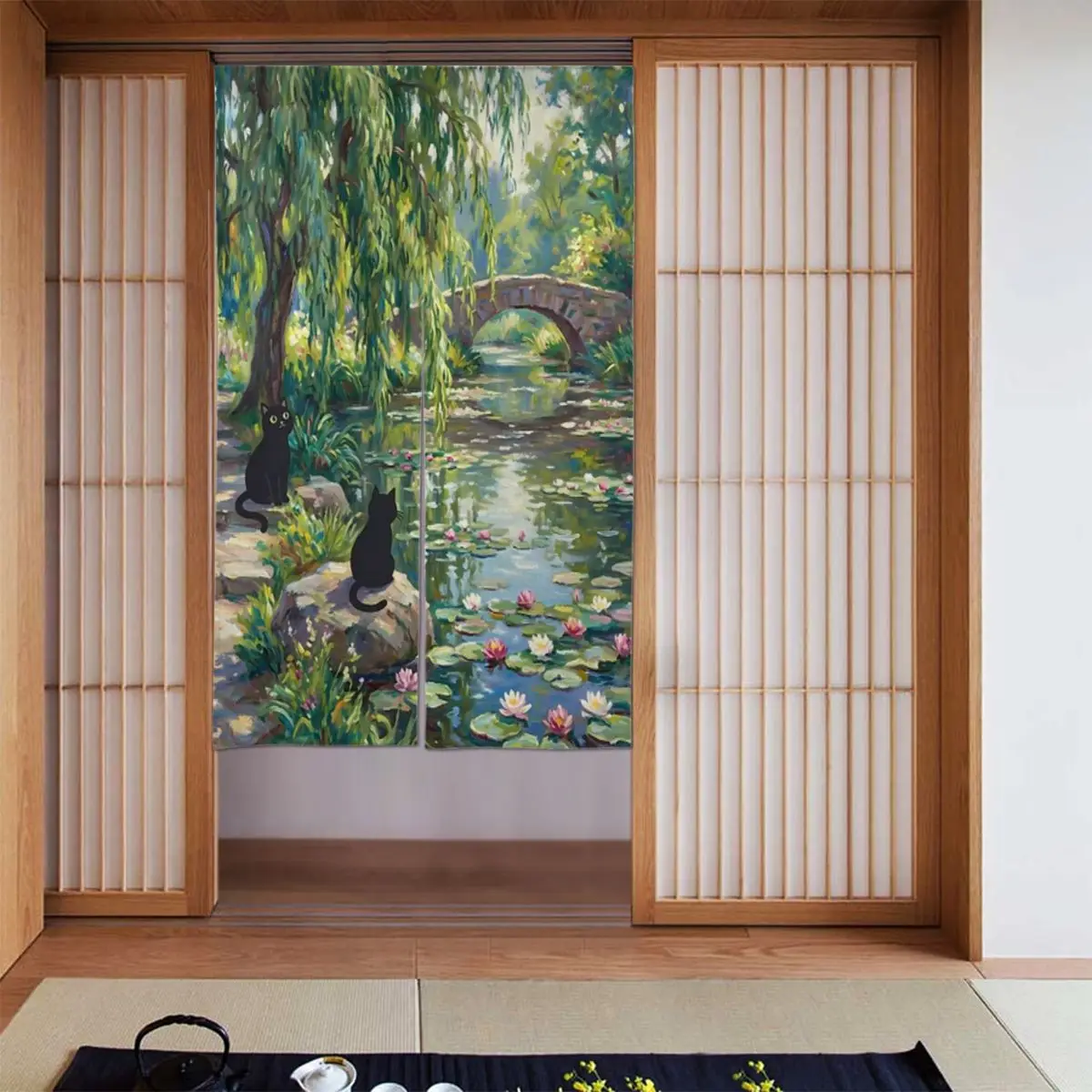 Rideau de porte à motif de fleurs de cerisier japonais, rideau de maison de style cottage