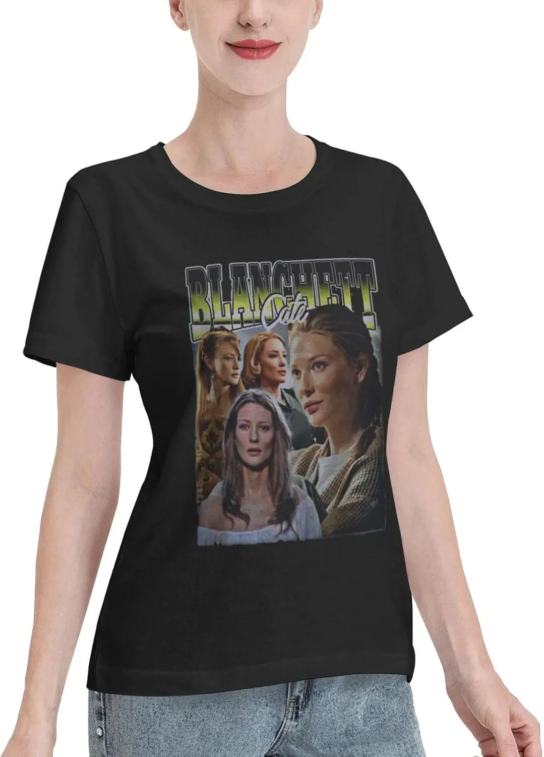 Cate Blanchett T Shirt Women'S Summer Short Sleeve Round Neck Tee Classic Sport Shirts Large Black