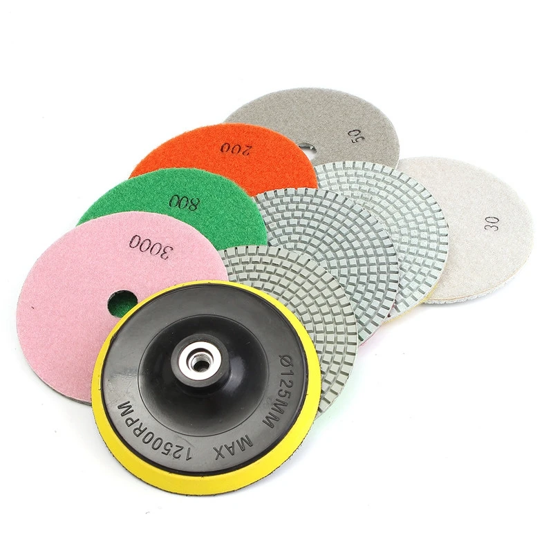 

NEW-9Pcs/Set 5 Inch Diamond Polishing Pad Set Granite Marble Concrete Stone Tile Wet Dry For Granite Concrete Marble Stone Tiles