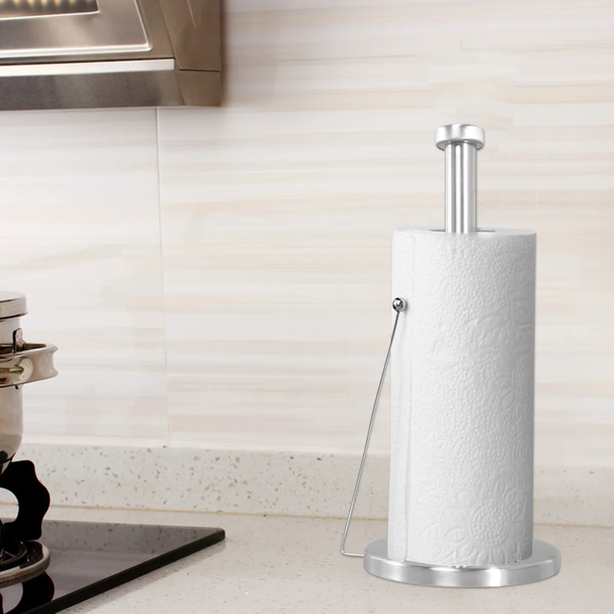 

1Pcs Stainless Steel Upright Paper Towel Holder Stable Base No Drills Needed Kitchen Bathroom Tissue Rack Countertop