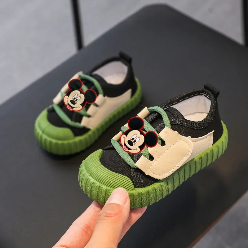 

2024 Spring New Children Board Shoes Disney Minnie Mouse Boys Canvas fashion Girls Casual Shoes Mickey Mouse mesh Shoes