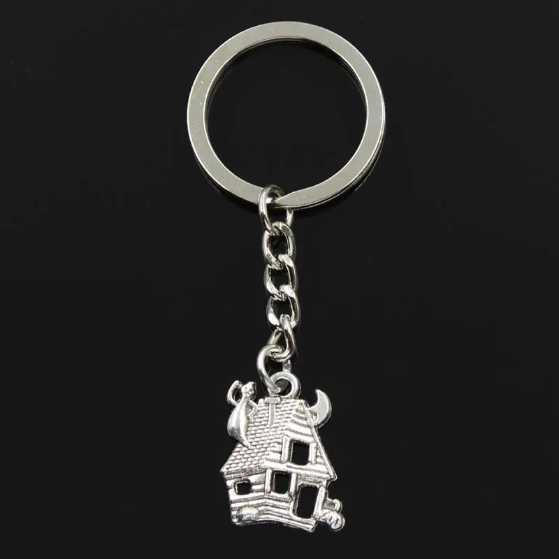 Fashion Keychain 23x19mm Haunted House Silver Color Pendants DIY Men Jewelry Car Key Chain Ring Holder Souvenir For Gift