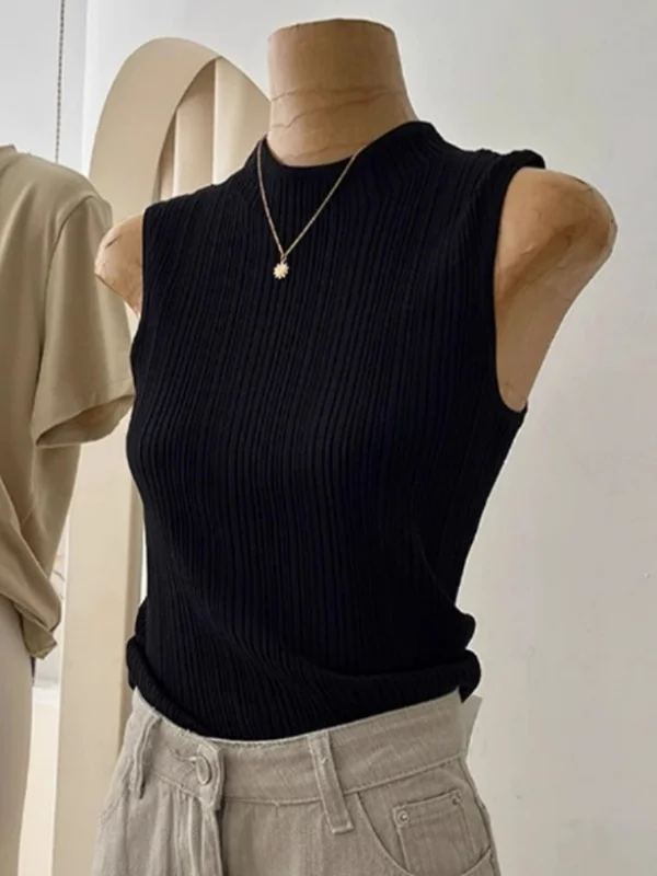 Elegant Ice Silk Knitted Vest Women's Summer Outerwear Slimming Sleeveless Base Layer Top Breathable Comfortable Short Style