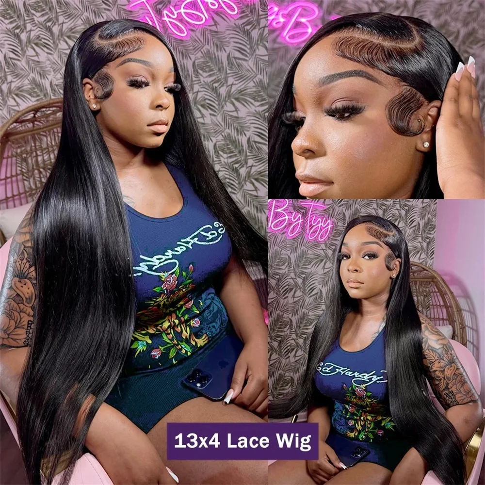 34 38 Inch Straight Glueless Wig Human Hair Ready to Wear PrePlucked 13X6 HD Lace Frontal Wig Brazilian Lace Front Wig for Women