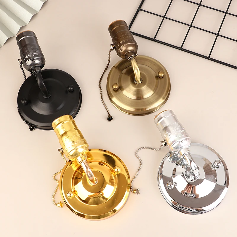 Home Pull Chain Switch LED Wall Lights Base Loft Vintage Iron Bedroom Wall Lamp Bedside Lamps Stair Lamp Lights Holder Base