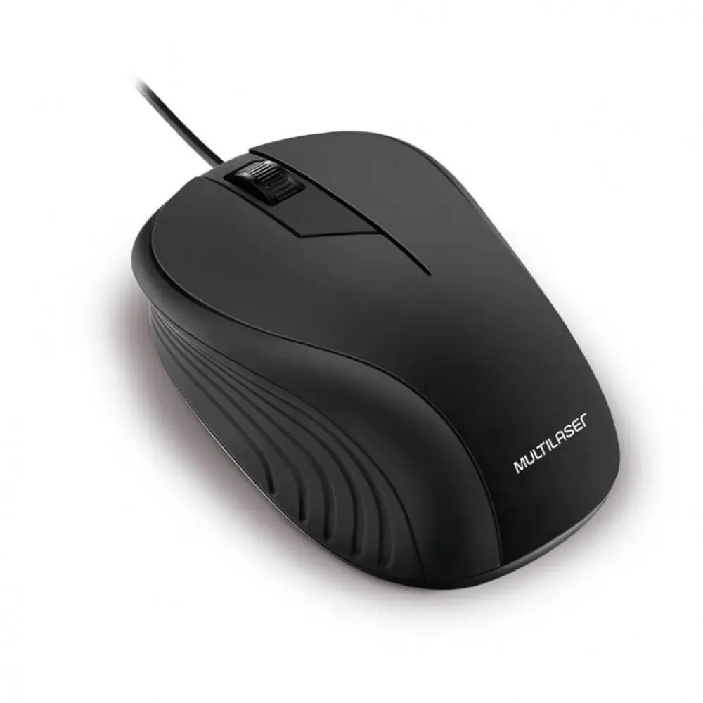 Black Rubber Mouse with Multilaser Usb Wire