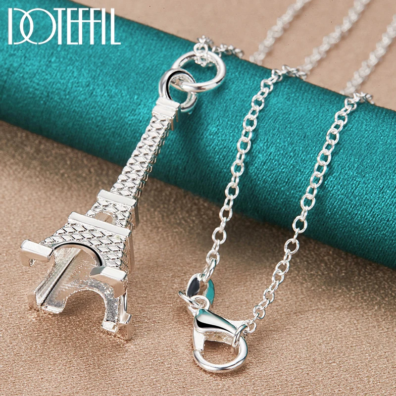 DOTEFFIL 925 Sterling Silver 16-30 Inch Chain Eiffel Tower Paris Pendant Necklace For Woman Wedding Engagement Fashion Jewelry