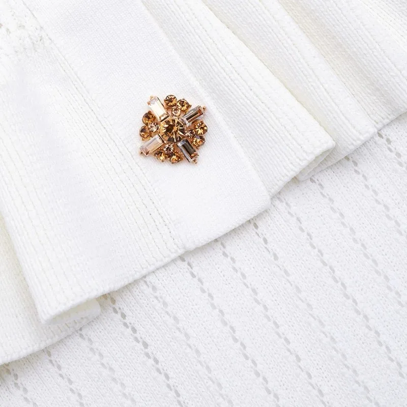 French V-neck Diamond Buckle Ruffle Edge Horn Sleeve Slim-fit Knitted Cardigan Short Jacket