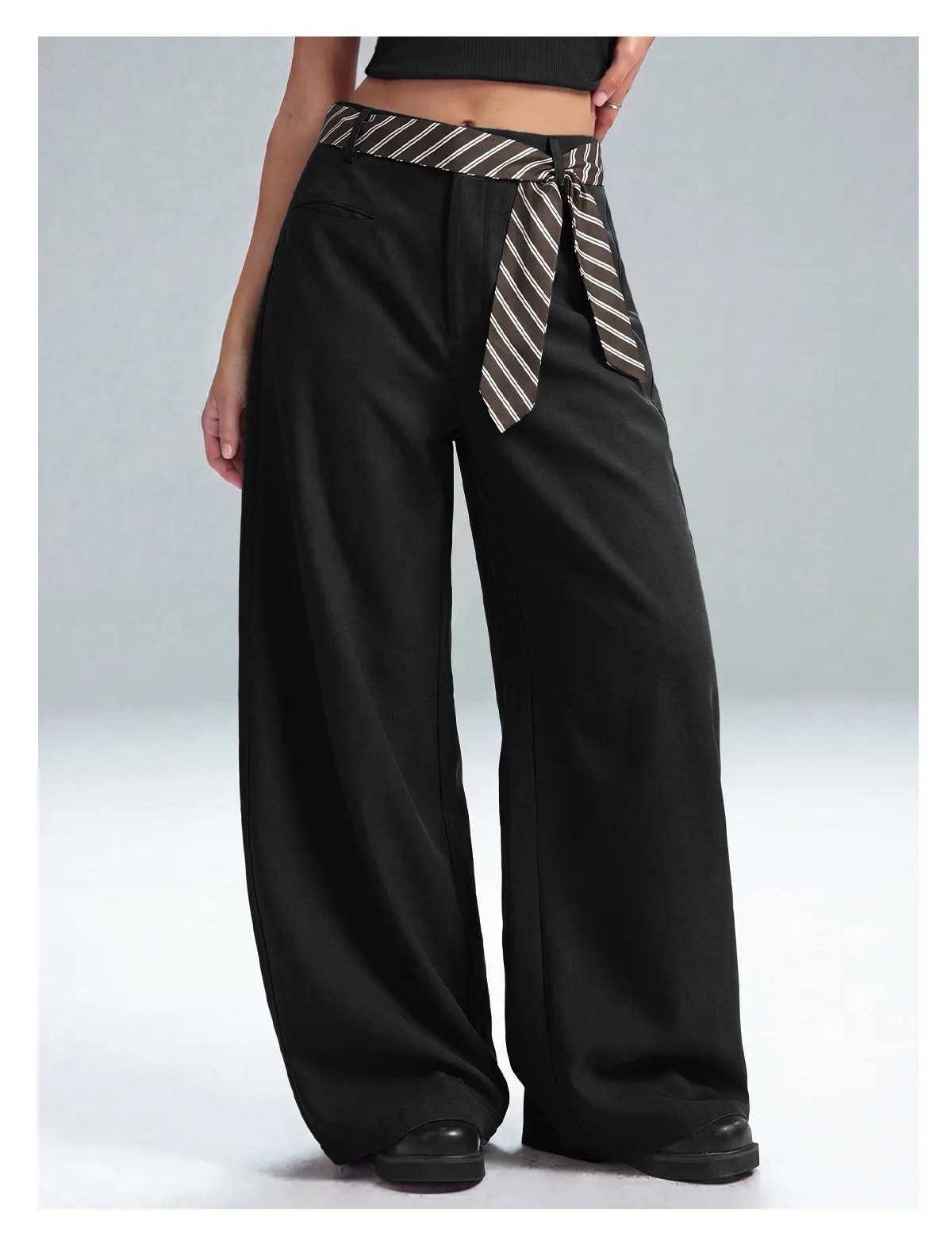 Vintage Curved-Leg Women's Fall Trousers: Wide-Leg, Loose-Fit, Casual, Straight-Leg, Versatile, High-Waisted Long Pants