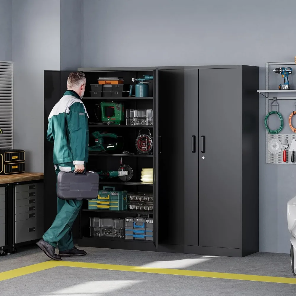 Tall Steel Storage Cabinets with Locking Doors, Adjustable Shelves for Home, Office, Warehouse Use