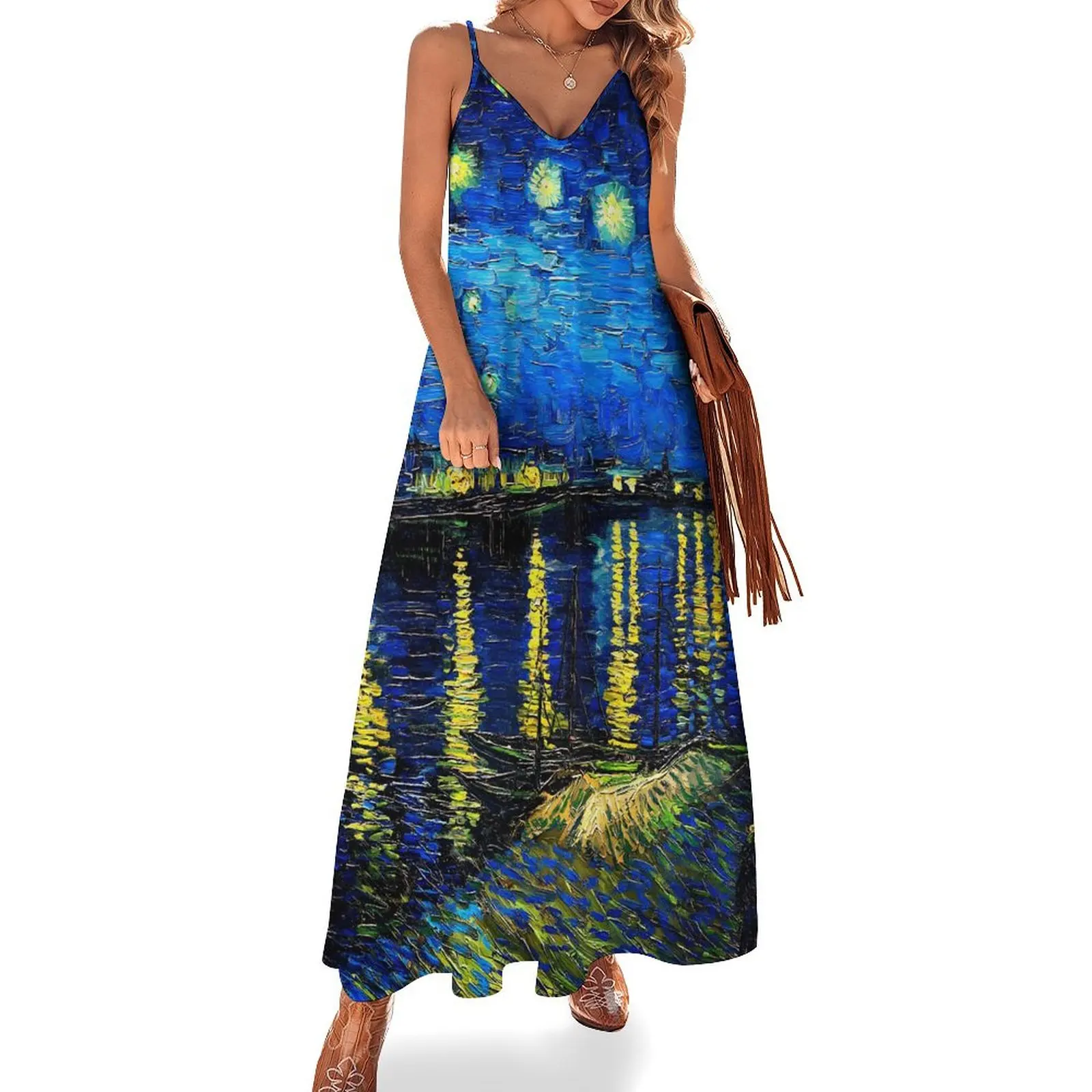 

Винтажное платье-макси с рисунком звездной ночи, Винсента Ван Гога