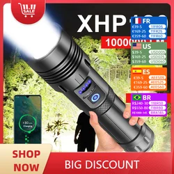 초강력 LED 손전등, XHP120, XHP90, 고출력 토치 라이트, 충전식 전술 손전등, 18650 USB 캠핑 램프