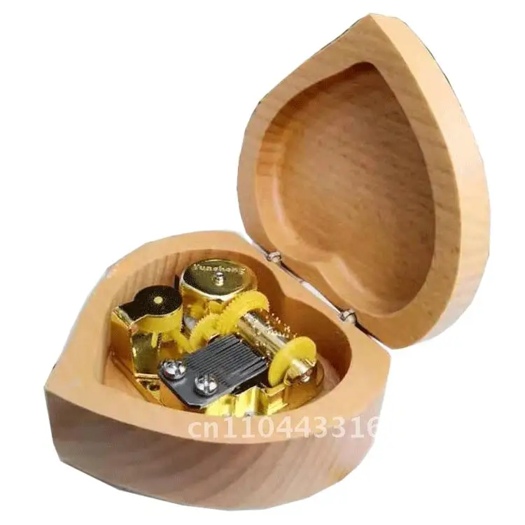 

Wooden Love Eight tone Box Heart shaped Solid Wood Gift Music Box Red Poplar Clockwork Music Wooden Box