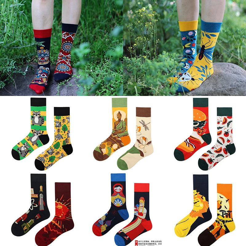 AB Edition Asymmetric Couple Fashion Medium High Cotton Colorful Fashion Street Socks