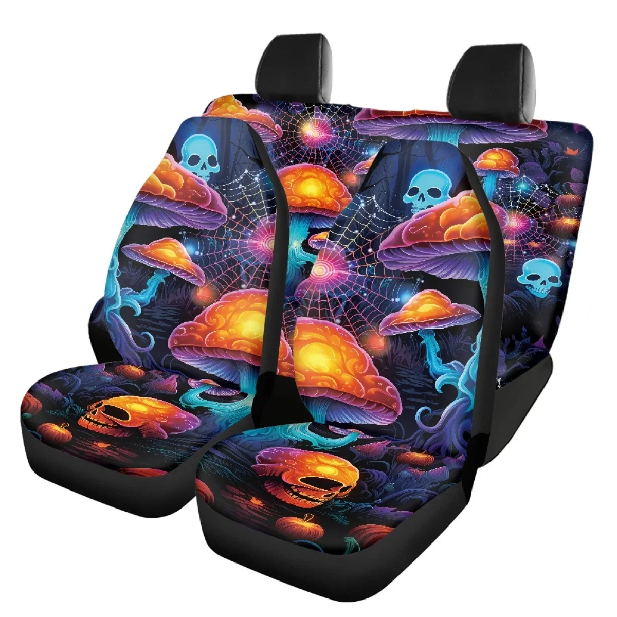 Halloween Mushroom Skull Vehicle Seat Covers for Women Universal Anti-Slip Seat Easy Install Front&Back Interior Seat Cover