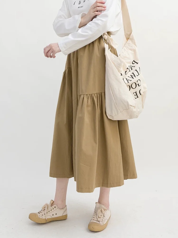 

Свободная юбка цвета хаки для рабочей одежды длиной миди в стиле пэчворк Academy Sle Повседневная длинная юбка трапециевидной формы с высокой талией для осеннего сезона