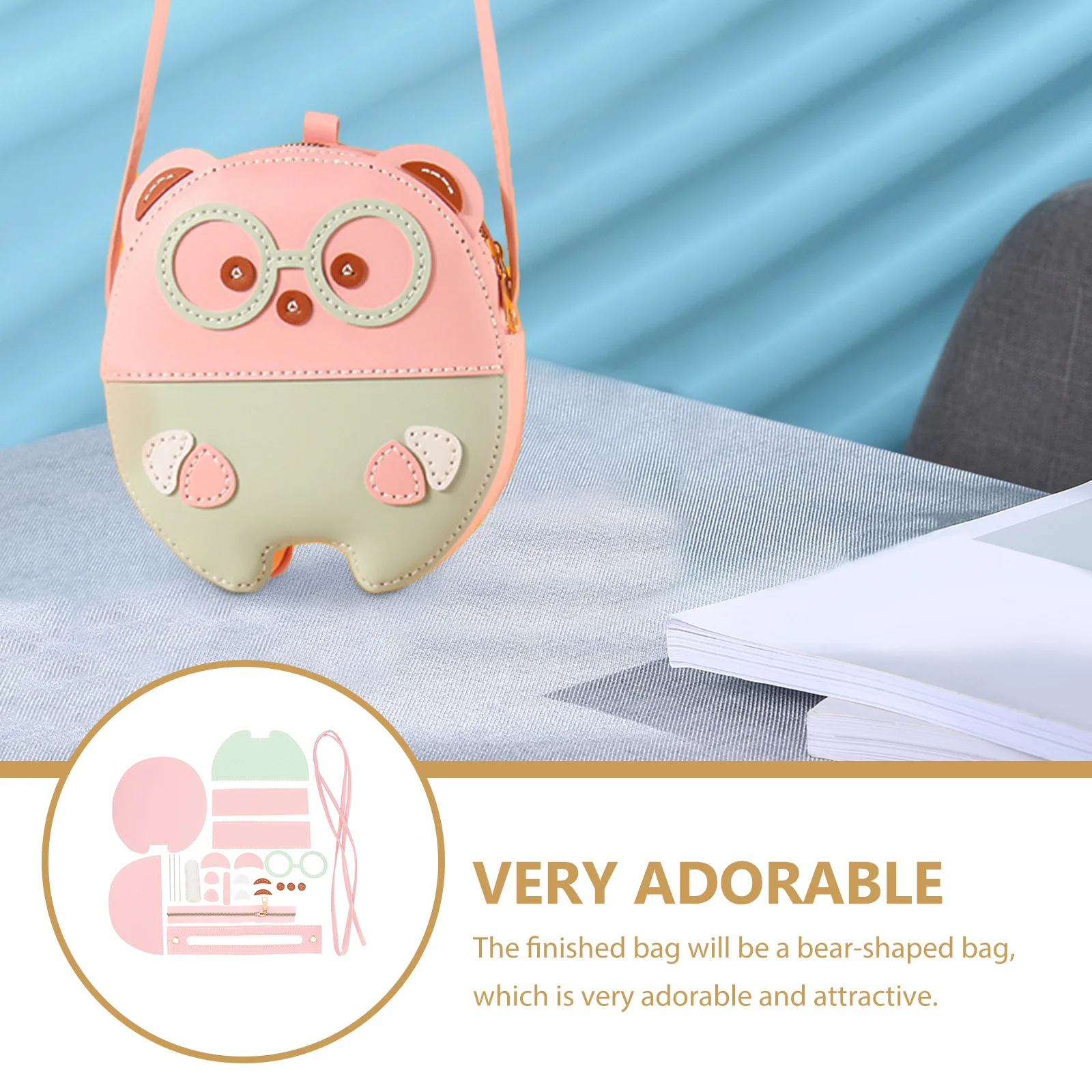 

1 Set Bear-Shaped Diy Bag Making Kit Pu Material For Handmade Knitting Sewing Craft Parent- Activity Hat Accessory