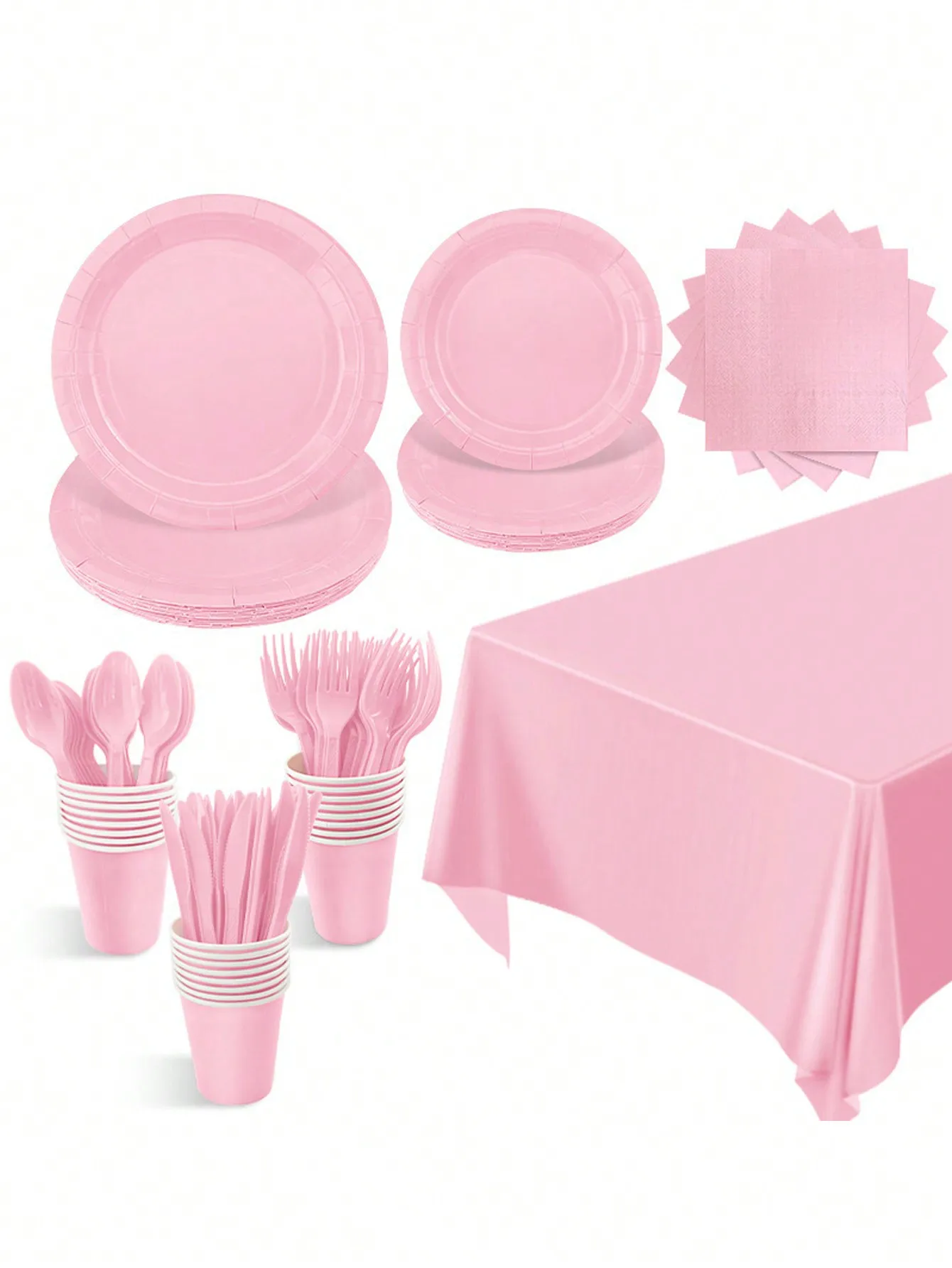 Novo conjunto de festa de cor sólida luz rosa utensílios de mesa descartáveis copo de papel prato toalha de mesa para crianças chá de bebê fontes de festa