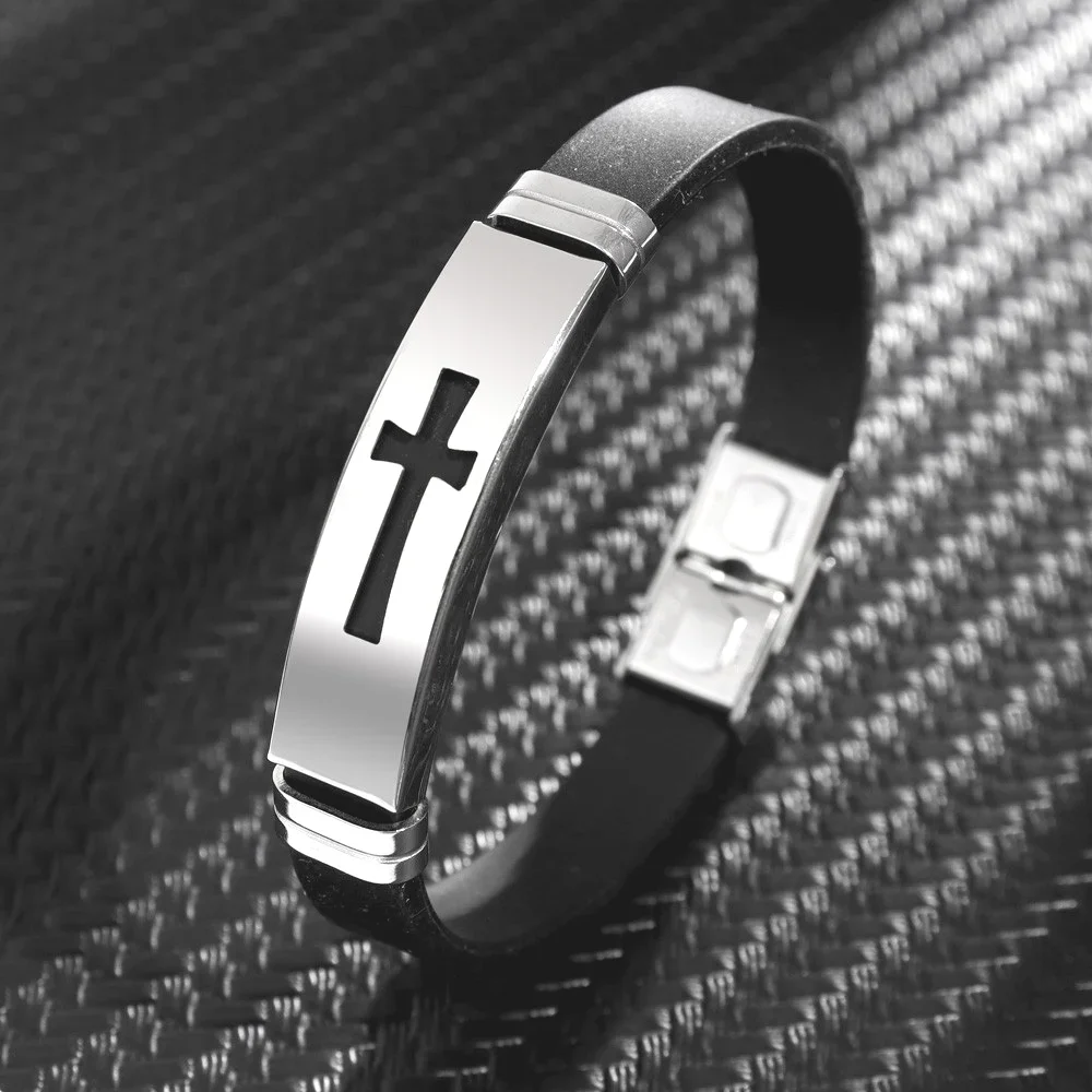 

Trend Silicone Cross Bracelet Charming Men's Bracelet Christmas Gift Valentine's Day Gift Protector Jewelry Accessories