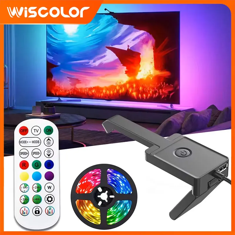 

Wiscolor RGBIC TV Backlight Strip lights with Color Picking Senor Music Sync APP Control For 55-65 inch TV Atmosphere Lighting