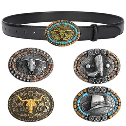 Vintage Belt Adjustable Metal Buckle Fashion Men Punk Western Cowboy Waist Strap Stylish Embossed Waistband Fixed Buckles