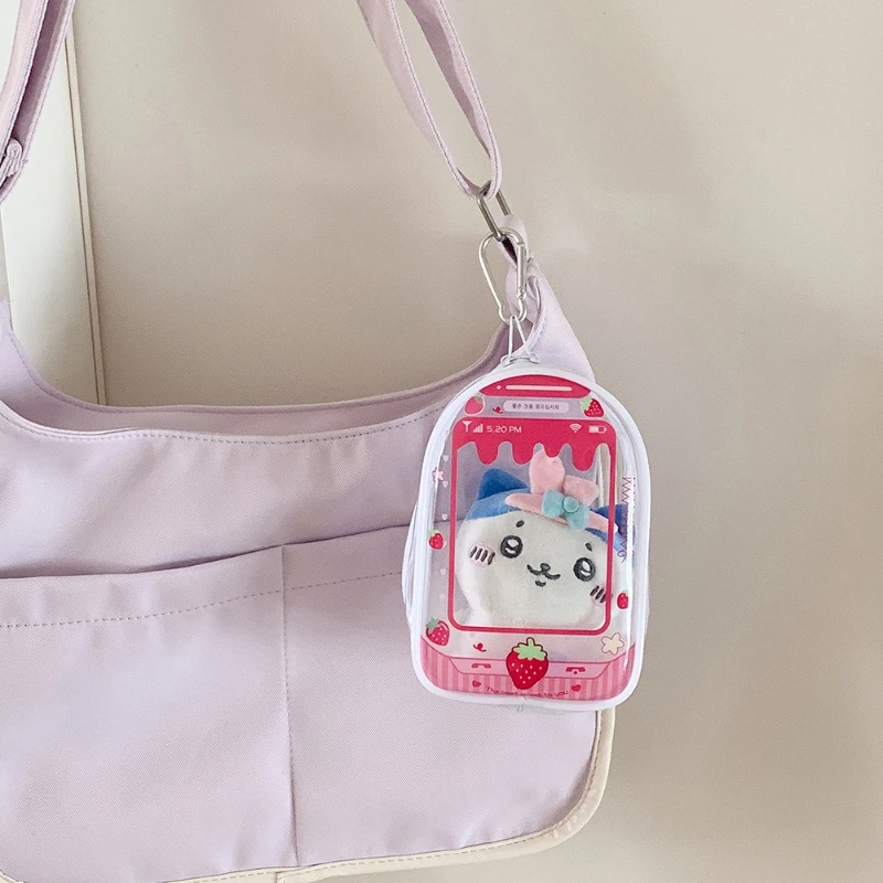 Kawaii أكياس تخزين دمية PVC شفافة لدمى القطن دفع 13 سنتيمتر لطيف الفراولة واقية حقيبة الألم مع سلسلة المفاتيح #4