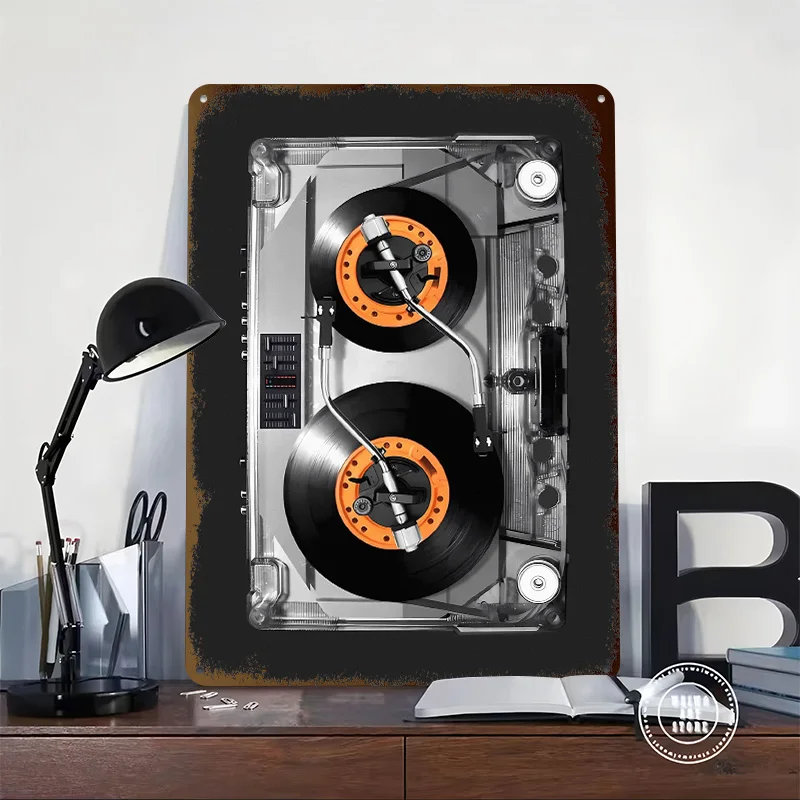 Cassette DJ Turntable Tinplate Posters Customizable Wall Art Retro Vintage Metal Signs for Home Room Gamer Decoration Gaming