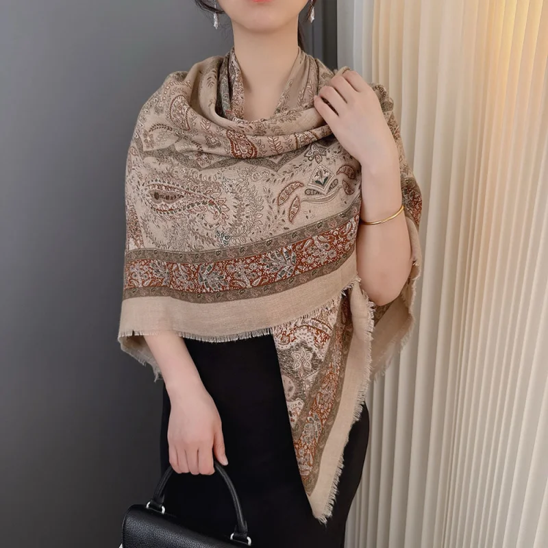 

Bohemian earth-tone paisley square scarf130x130Women's Short Fringed Vintage Travel Scarf Soft Shawl