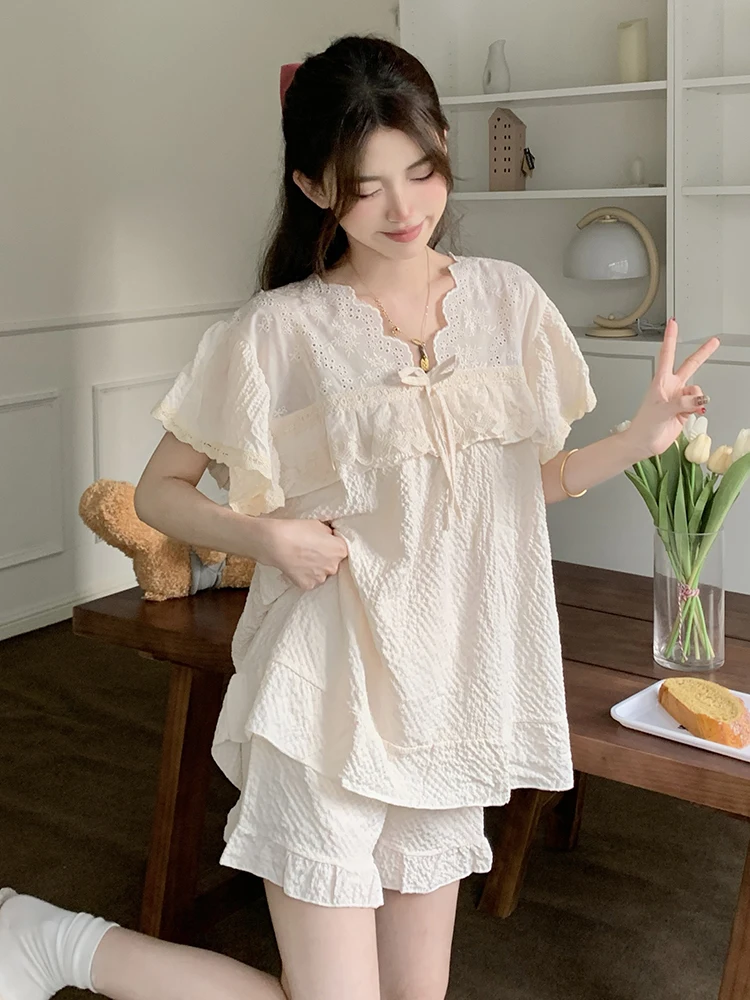 

Sweet Princ Sle Women's Spwear Thin ort Sve Loose Home Clothes Set Summer Comfortable Breathable Polyester