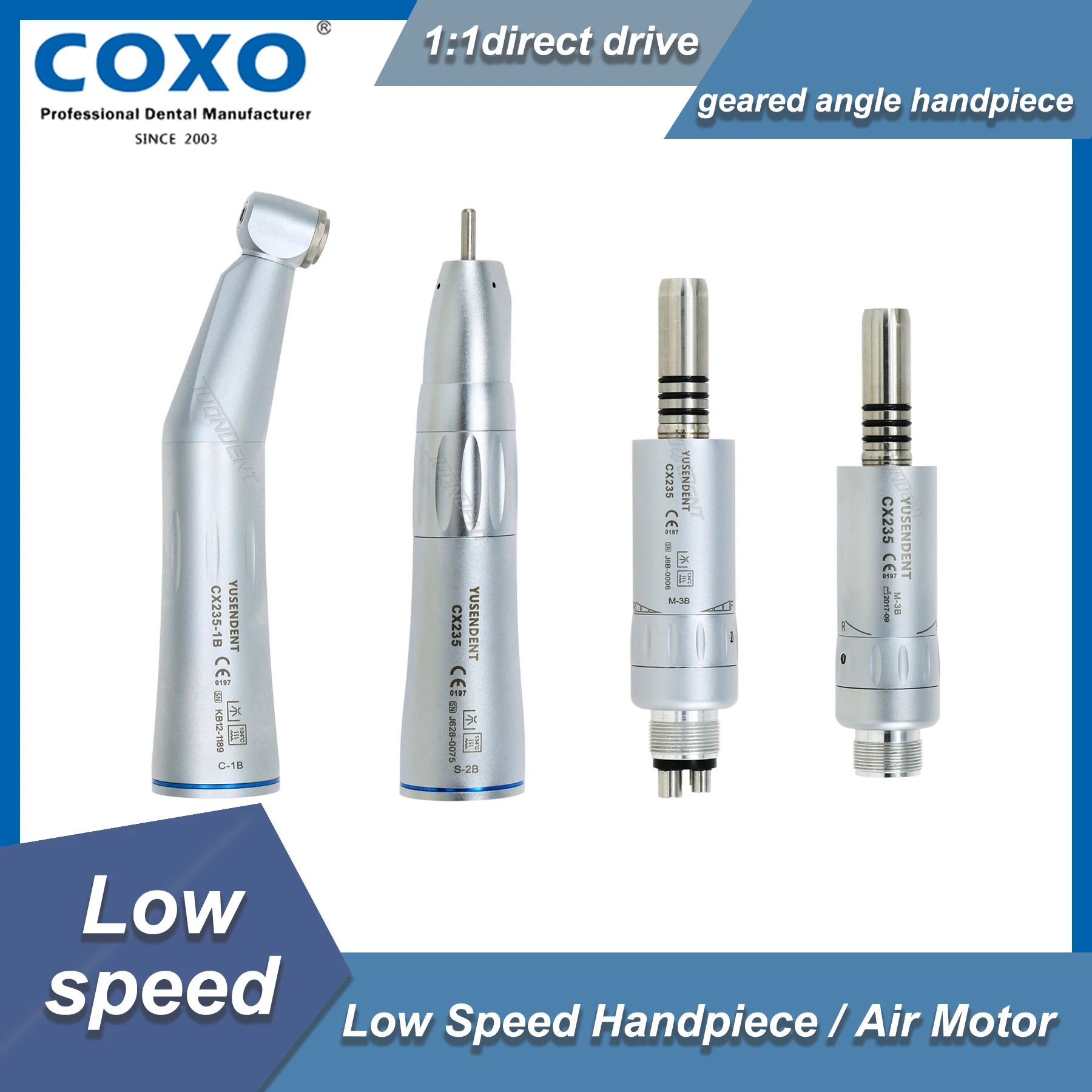 

COXO CX235 Dental 1:1 Low Speed Handpiece Internal Water Spray E Type Contra Angle Handpiece Essential Dental Tools