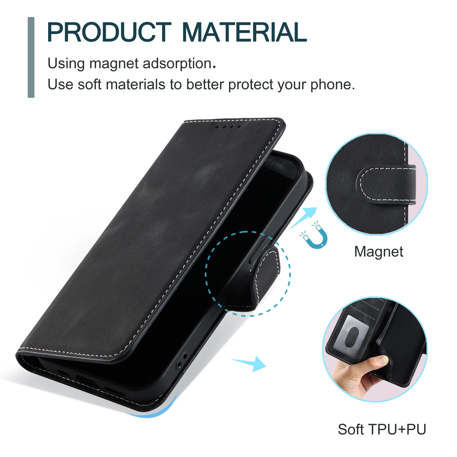 حافظة جلدية لهاتف آيفون 16 Plus 15 14 13 12 11 Pro Max 16E Xs Xr 8 7 حافظة بطاقات Book Coque غطاء هاتف مع حبل قصير #6