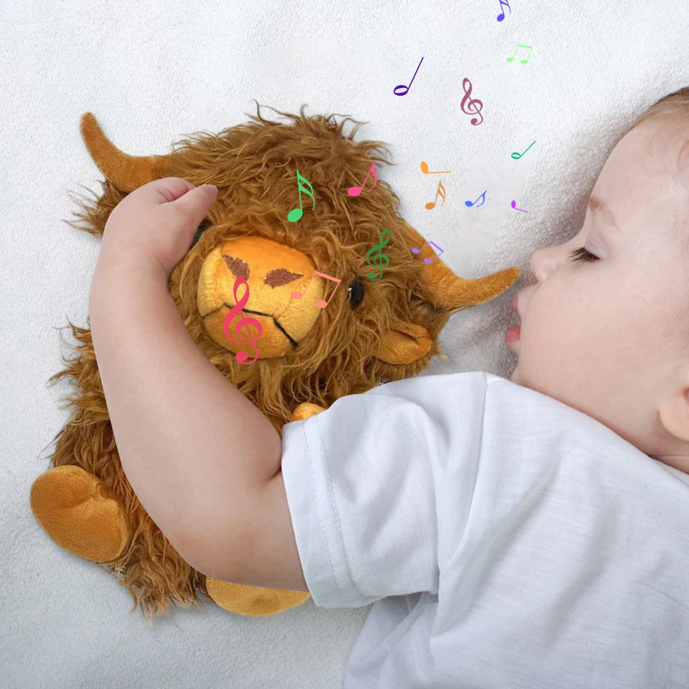 لعبة موسيقية مهدئة للأطفال على شكل بقرة هايلاند مع حركة تنفس وصوت وإضاءة بـ4 مستويات للنوم