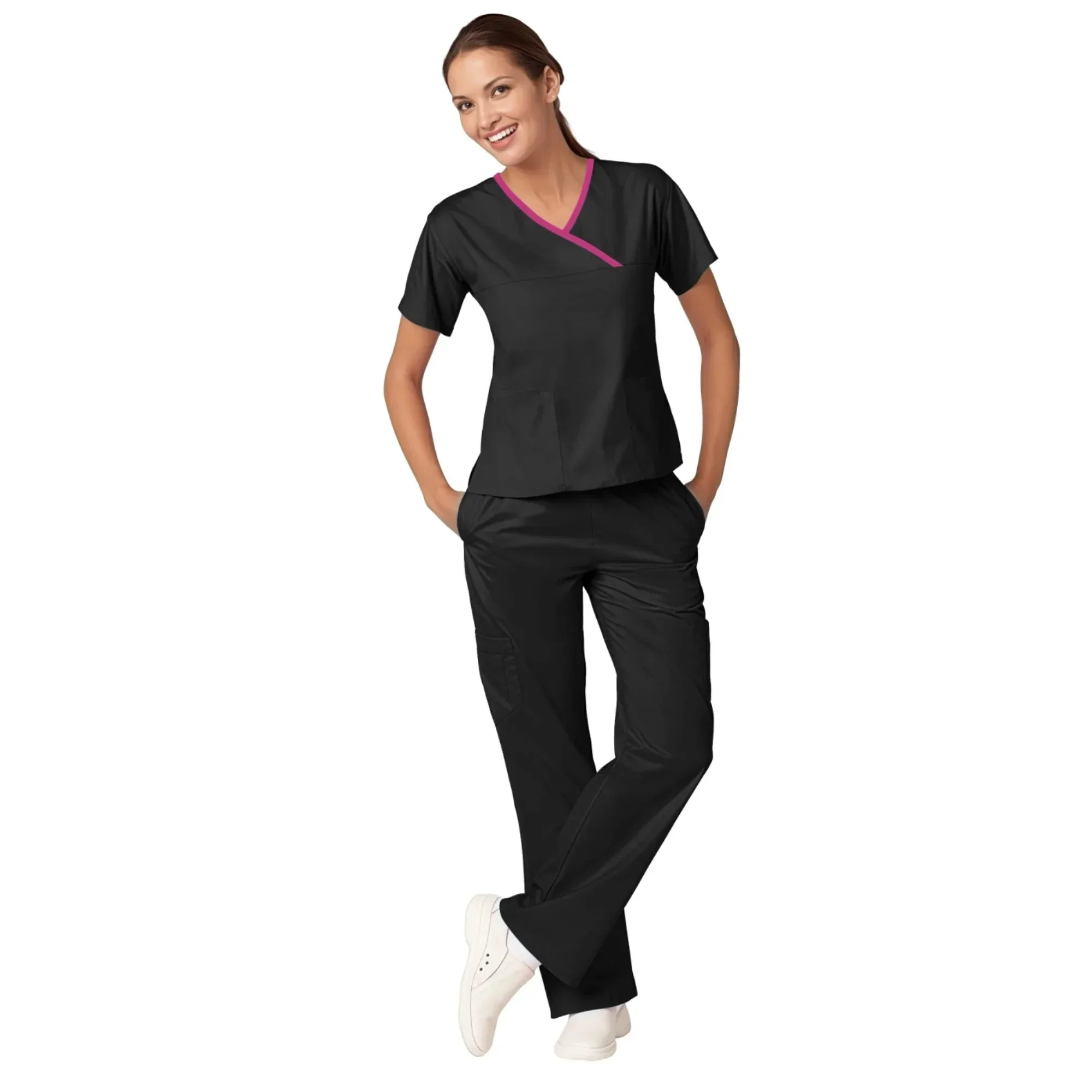 Infermiera medica Salone di bellezza Abbigliamento da lavoro Scrub clinico Top + Pantalone Spa Dottore Tunica infermieristica Uniformi chirurgiche Donna Scrub Set