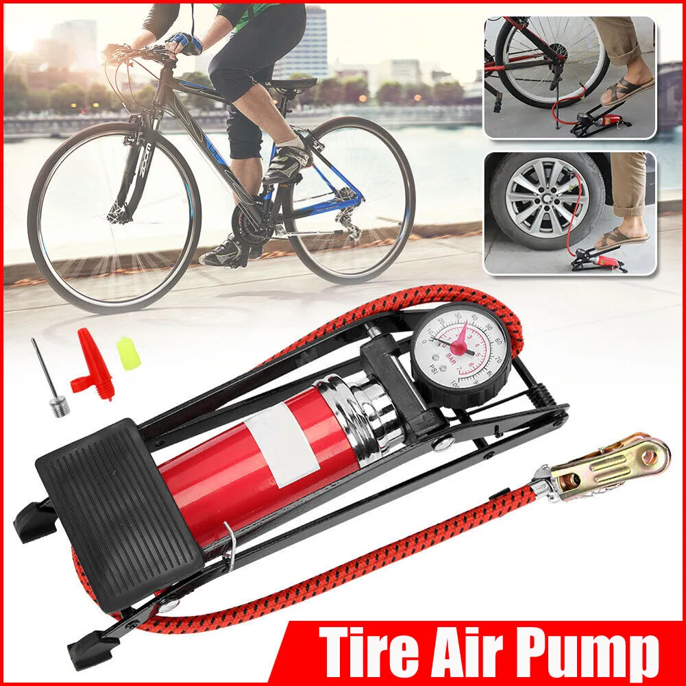 

Bike Floor Foot Pump Portable Air Ball Bicycle Motorcycle Car Pedal High Pressure Pump With 100PSI Precision Pressure Gauge