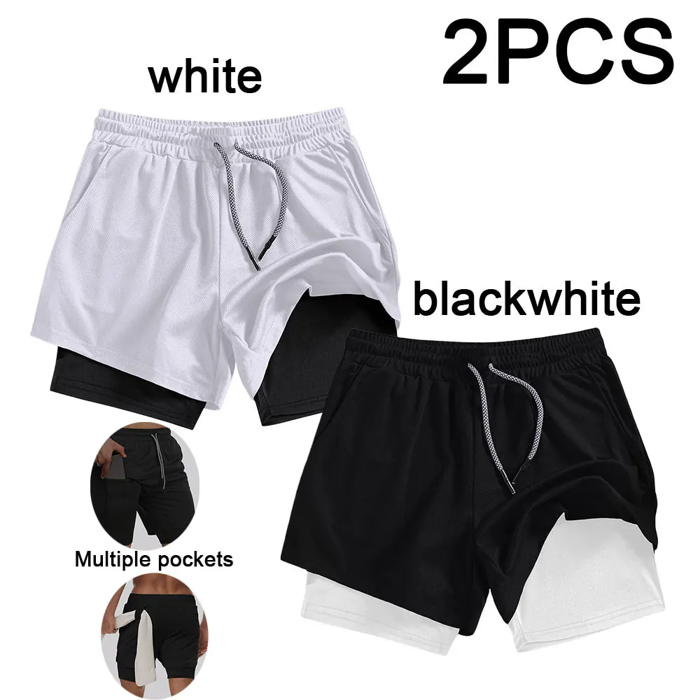 

2 шт. шорты для выступлений, мужские летние шорты для баскетбола, тренажерного зала 2 в 1, летние спортивные шорты для фитнеса, бега, бега