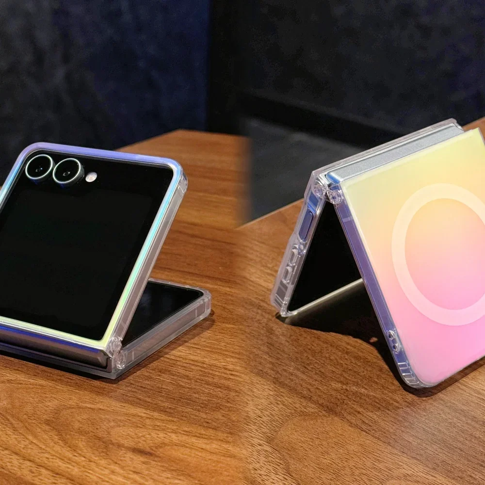 جديد كول اللون Ins الرياح ماتي التدرج Pc + tpu قوس قزح حافظة هاتف مغناطيسية مناسبة لهاتف سامسونج جالاكسي Zflip 7 6 5 4 3