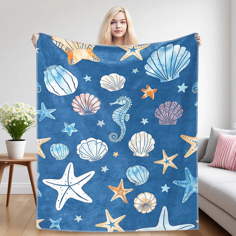 Ocean Shells Nap Blanket,Flannel Blanket,Suitable For Sofas,Beds,Cars,Rooms,Offices,Camping,Exquisite Gift Blankets
