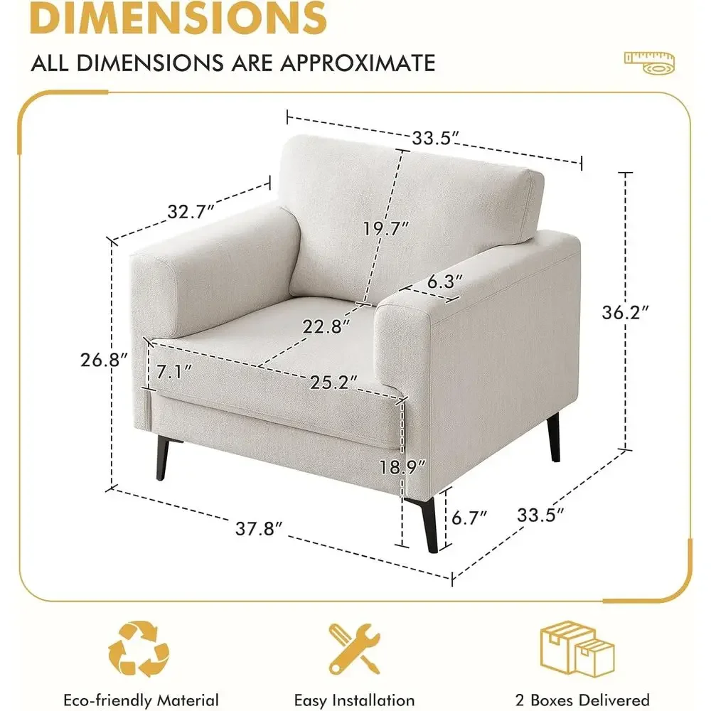 Accent Chair, Linen abric Oversized Century ern Chair Set o 2, Comy Upholstered Armchair Reading Accent Chairs Soa Chairs or Bed