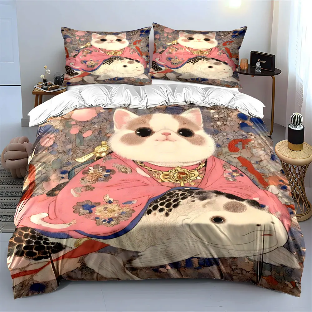 

"Cat Koi Art Decor Set" Bedding Set with 1 Duvet Cover 2 Pillowcases Single Double King Queen, Gift