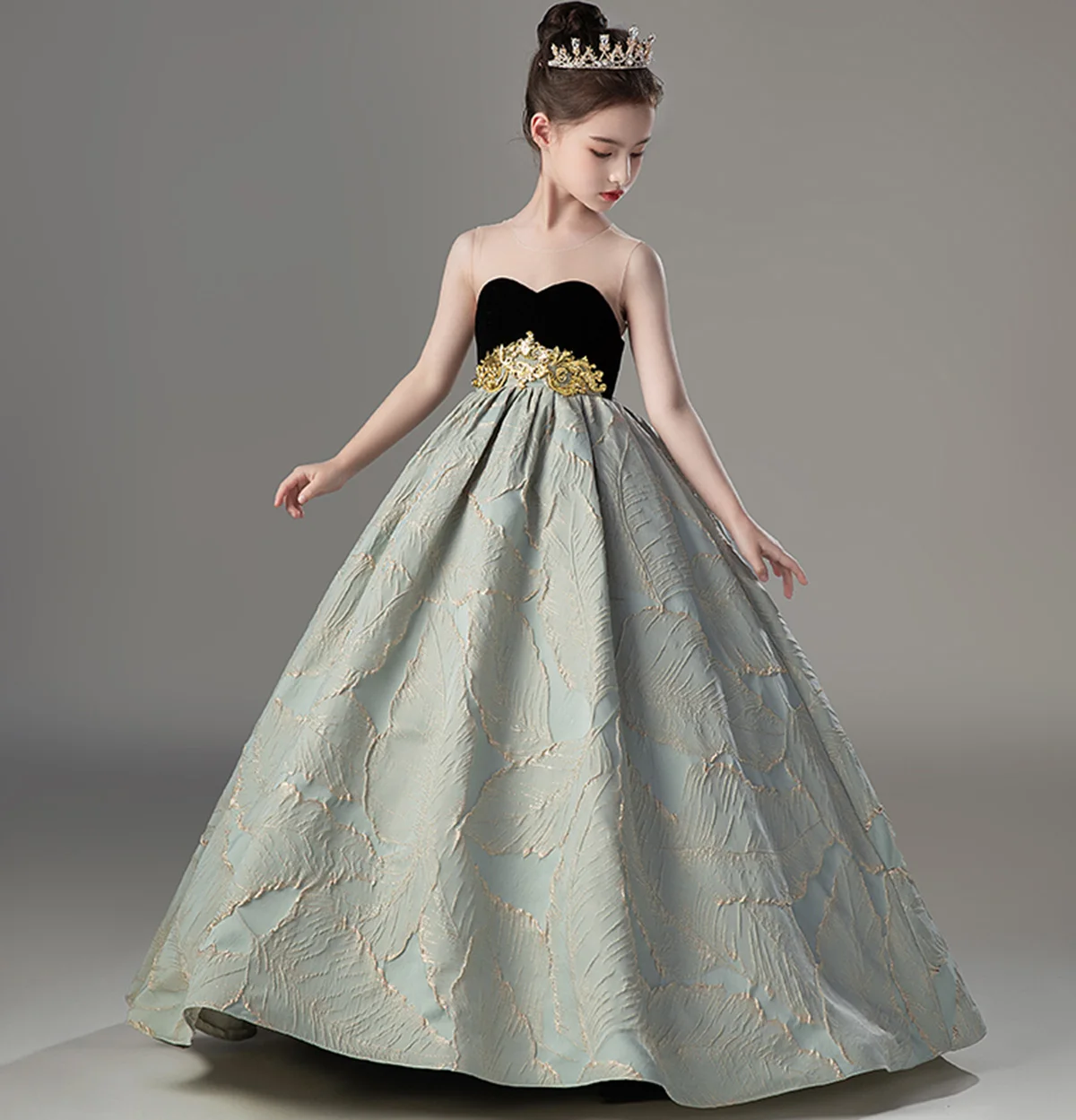 Girls One Shoulder Glitter Gold Skirt Teen Dress Festive Dress First Communion Formal Dress Holiday Dress Eid Dress /Custom