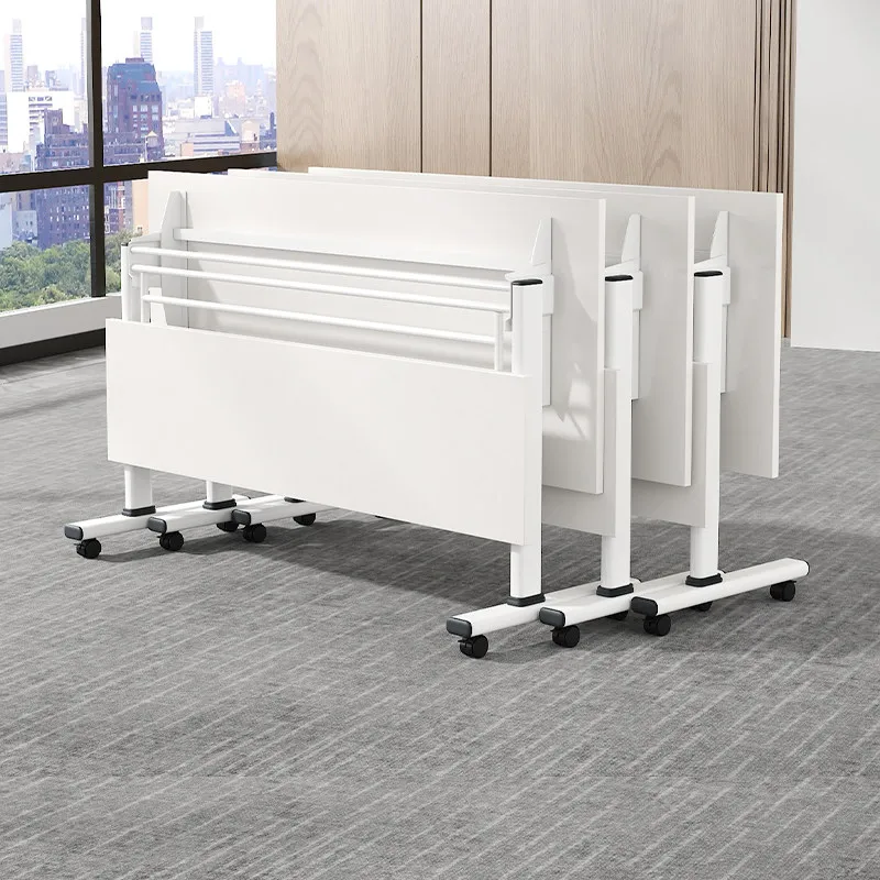 Folding Bamboo Training Conference Table Office Desk Movable Modular Freely Combinable Minimalist Design Chairs