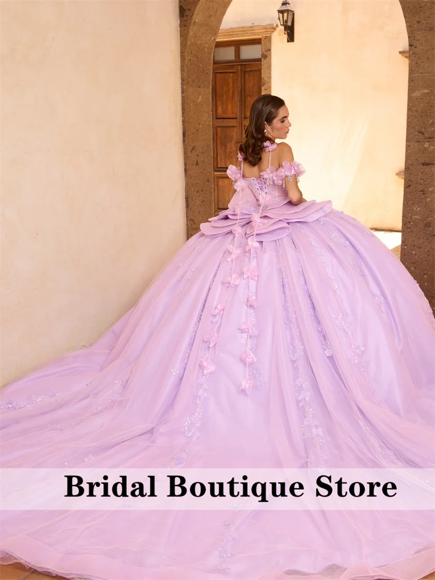 Lavender Purple Straps Quinceanera Dresses Cinderella Vestidos De 15 Anos Vintage Applique Beading Birthday Party Customized